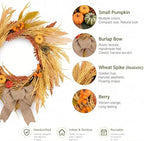 24'' Fall Wreath for Front Door with Lights & Burlap Bow in Orange and Gold, alternate view 4