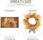 24'' Fall Wreath for Front Door with Lights & Burlap Bow in Orange and Gold, alternate view 6