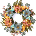24'' Fall Wreath for Front Door with Lights & Peony Hydrangea in Orange and Blue