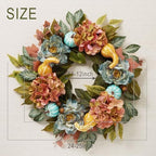 24'' Fall Wreath for Front Door with Lights & Peony Hydrangea in Orange and Blue, alternate view 6