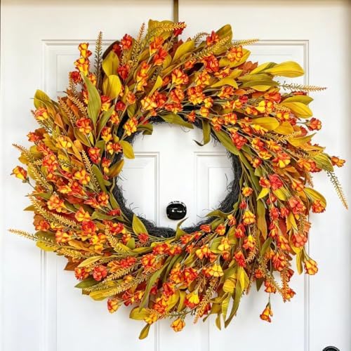 24“ Fall Wreath, Handmade Fall Harvest Wreath, Farmhouse Decor in Fall Orange Wreath