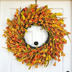 24“ Fall Wreath, Handmade Fall Harvest Wreath, Farmhouse Decor in Fall Orange Wreath