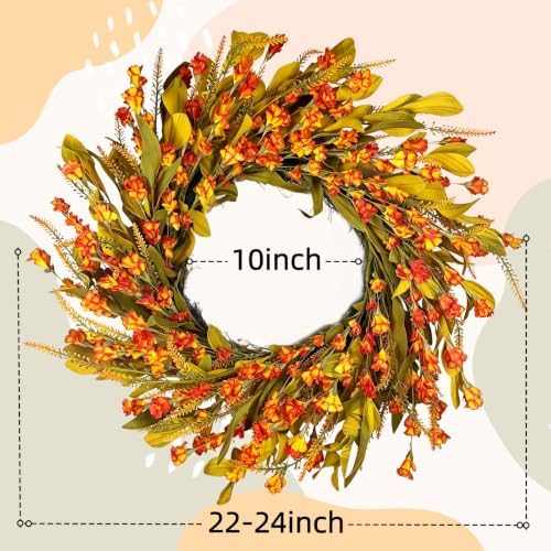 24“ Fall Wreath, Handmade Fall Harvest Wreath, Farmhouse Decor in Fall Orange Wreath, alternate view 2