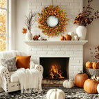 24“ Fall Wreath, Handmade Fall Harvest Wreath, Farmhouse Decor in Fall Orange Wreath, alternate view 5