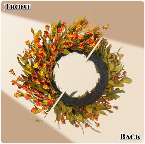 24“ Fall Wreath, Handmade Fall Harvest Wreath, Farmhouse Decor in Fall Orange Wreath, alternate view 6