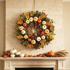 24" Fall Wreaths for Front Door Harvest Pumpkin Autumn Wreath in Yellow, alternate view 4