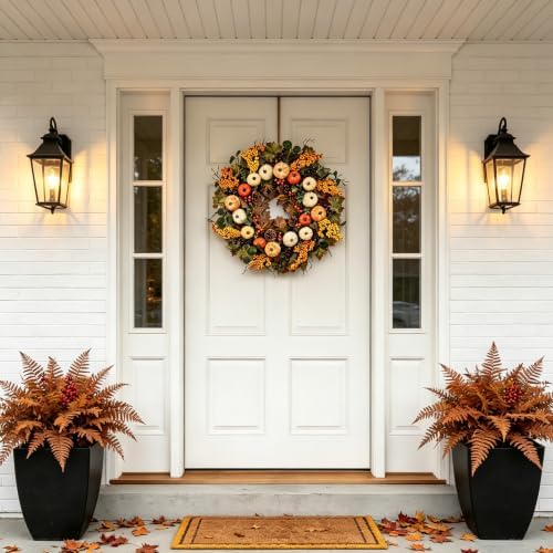 24" Fall Wreaths for Front Door Harvest Pumpkin Autumn Wreath in Yellow, alternate view 5