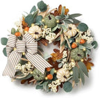 24'' Fall Wreaths for Front Door with LED Lights in White/Green