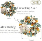 24'' Fall Wreaths for Front Door with LED Lights in White/Green, alternate view 6