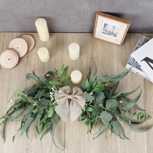 24" Floral Swag for Front Door Greenery Teardrop Swag Eucalyptus Swag Summer Wreath with Eucalyptus Olives, alternate view 2