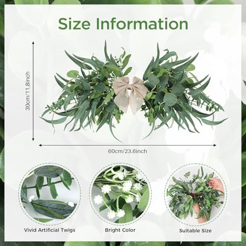 24" Floral Swag for Front Door Greenery Teardrop Swag Eucalyptus Swag Summer Wreath with Eucalyptus Olives, alternate view 3