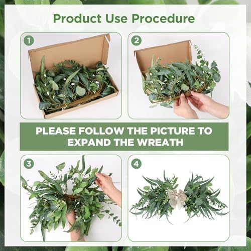 24" Floral Swag for Front Door Greenery Teardrop Swag Eucalyptus Swag Summer Wreath with Eucalyptus Olives, alternate view 4
