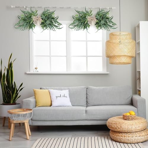 24" Floral Swag for Front Door Greenery Teardrop Swag Eucalyptus Swag Summer Wreath with Eucalyptus Olives, alternate view 5