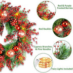 24" Frosty Berry Christmas Wreath, 20 Fairy Lights Battery Powered in Red Berries, alternate view 4