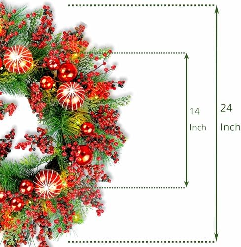 24" Frosty Berry Christmas Wreath, 20 Fairy Lights Battery Powered in Red Berries, alternate view 5