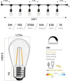 24 FT Outdoor String Lights LED 2W S14 Commercial Grade Waterproof, alternate view 2