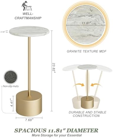 24'' Gold Drink Pedestal Table, Round Martini Cocktail Table, alternate view 2