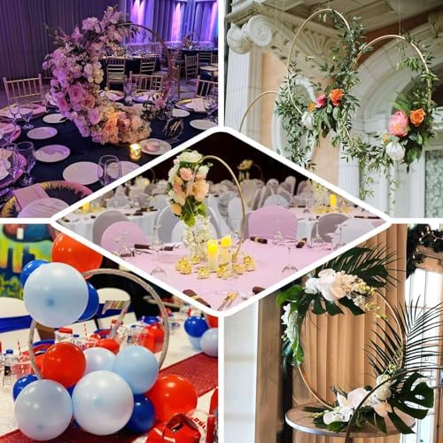 24" Gold Round Arch Wedding Centerpiece, Metal Hoop Wreath Tabletop Decor in Style 5 Gold, alternate view 5