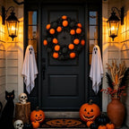 24" Halloween Wreath for Front Door, Foldable Halloween Wreath in Black Orange, alternate view 2