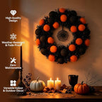 24" Halloween Wreath for Front Door, Foldable Halloween Wreath in Black Orange, alternate view 4