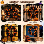 24" Halloween Wreath for Front Door, Foldable Halloween Wreath in Black Orange, alternate view 6