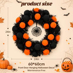 24" Halloween Wreath for Front Door, Foldable Halloween Wreath in Black Orange, alternate view 7