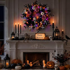24'' Halloween Wreath for Front Door with Lights, Skeleton Skull in Gold White Pink and Black, alternate view 3