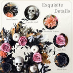 24'' Halloween Wreath for Front Door with Lights, Skeleton Skull in Gold White Pink and Black, alternate view 6