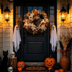 24" Halloween Wreath for Front Door with Spider, Maple Leaf in White, alternate view 2