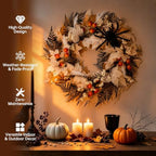 24" Halloween Wreath for Front Door with Spider, Maple Leaf in White, alternate view 4