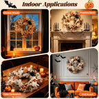 24" Halloween Wreath for Front Door with Spider, Maple Leaf in White, alternate view 5