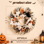 24" Halloween Wreath for Front Door with Spider, Maple Leaf in White, alternate view 7