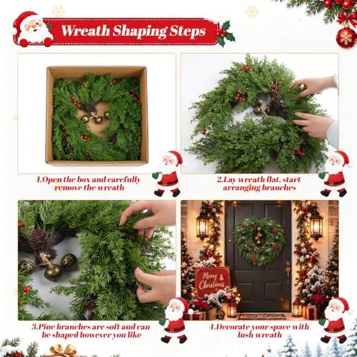 24 in Christmas Wreath for Front Door, Heart Wreath with Bells in Heart, alternate view 4