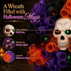 24 in Halloween Wreath with Skull and Color-Changing Lights in Orange, alternate view 3