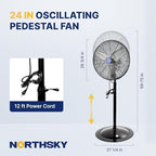 24 IN High Velocity Oscillating Pedestal Fan,9500 CFM Airflow Heavy Duty Industrial Standing Fan, 2 Speeds, 1/4, alternate