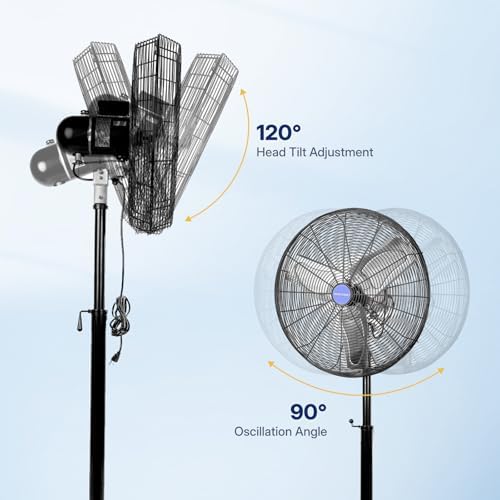 24 IN High Velocity Oscillating Pedestal Fan,9500 CFM Airflow Heavy Duty Industrial Standing Fan, 2 Speeds, 1/4, alternate