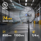 24 IN High Velocity Oscillating Pedestal Fan,9500 CFM Airflow Heavy Duty Industrial Standing Fan, 2 Speeds, 1/4, alternate