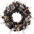 24 in Spooky Halloween Wreath for Front Door, Gothic Halloween Wreath with Skulls, Skeleton Hands, Bats, Spider
