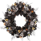 24 in Spooky Halloween Wreath for Front Door, Gothic Halloween Wreath with Skulls, Skeleton Hands, Bats, Spider