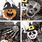24 in Spooky Halloween Wreath for Front Door, Gothic Halloween Wreath with Skulls, Skeleton Hands, Bats, Spider, alternate