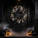 24 in Spooky Halloween Wreath for Front Door, Gothic Halloween Wreath with Skulls, Skeleton Hands, Bats, Spider, alternate