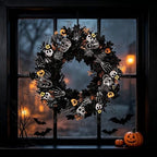 24 in Spooky Halloween Wreath for Front Door, Gothic Halloween Wreath with Skulls, Skeleton Hands, Bats, Spider, alternate