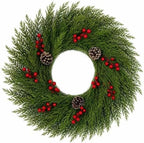 24 Inch Artificial Cedar Christmas Wreath, Green Faux Cedar Wreath for Front Door Wall Window Indoor Outdoor
