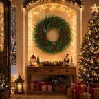 24 Inch Artificial Cedar Christmas Wreath, Green Faux Cedar Wreath for Front Door Wall Window Indoor Outdoor, alternate view