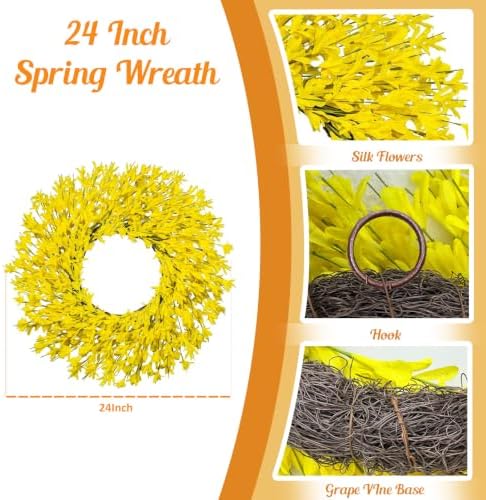 24 Inch Artificial Yellow Forsythia Wreaths Spring Summer Fall Wreath, alternate view 3