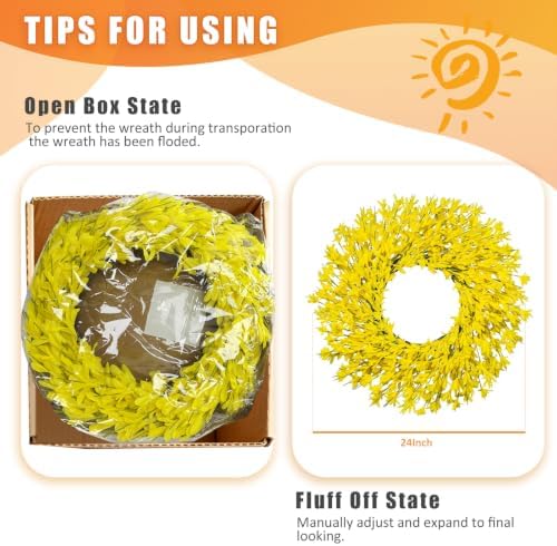 24 Inch Artificial Yellow Forsythia Wreaths Spring Summer Fall Wreath, alternate view 4