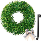 24 inch Boxwood Wreaths for Front Door with Burlap Bow and Hook