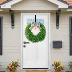 24 inch Boxwood Wreaths for Front Door with Burlap Bow and Hook, alternate view 2