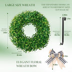 24 inch Boxwood Wreaths for Front Door with Burlap Bow and Hook, alternate view 3