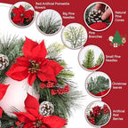 24 Inch Christmas Wreath for Front Door Outdoor with Hangers, alternate view 2